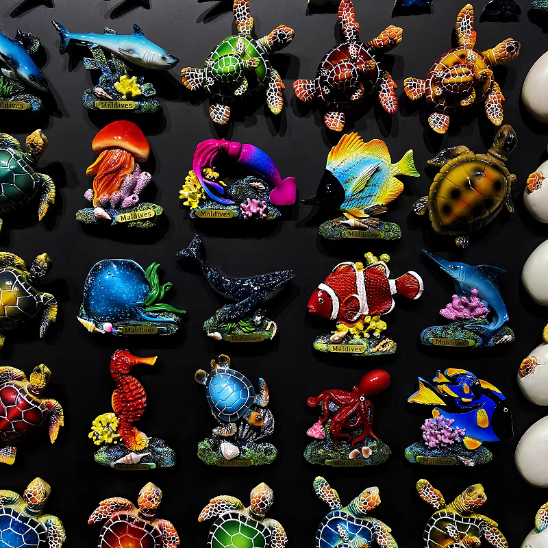 马尔代夫各南美等地海洋系列旅游纪念创意手绘立体海洋动物系列装饰品磁性冰箱贴