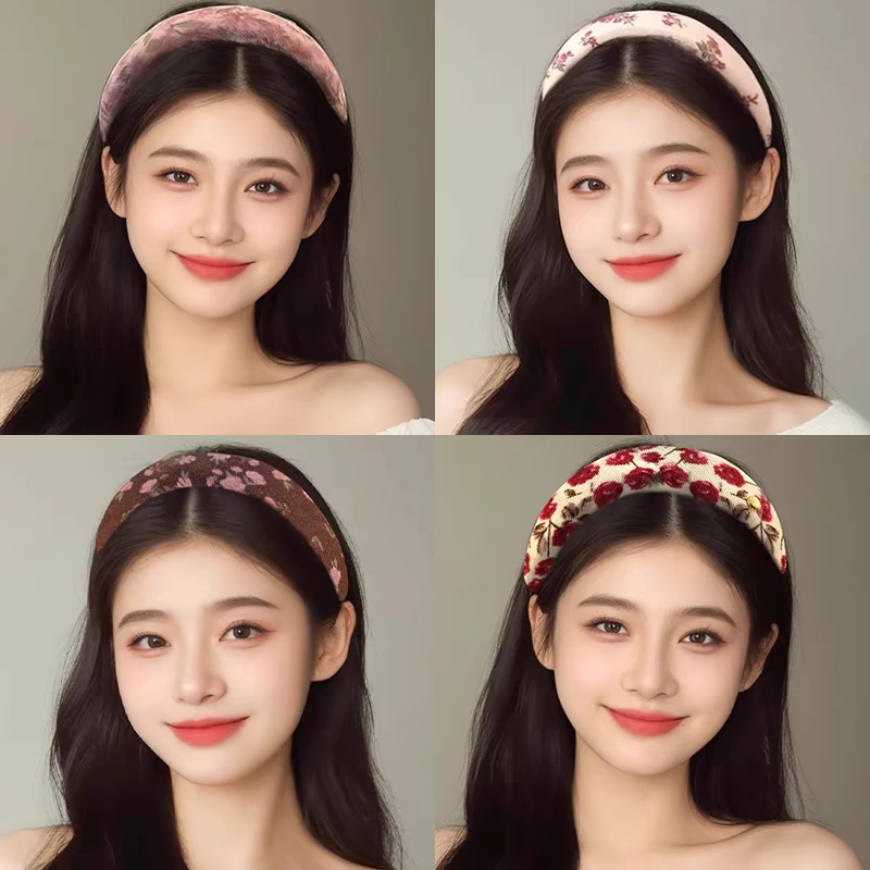 Pink sponge wide-brimmed hairband for women, 2025 new high-end pressure-sensitive hair band, height-increasing top of the head hair bundle, face-washing hairpin details Picture