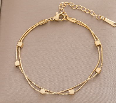 手串女时尚手饰手链情侣韩版简约百搭饰品礼物赠品钛钢方块手链手链手串饰品