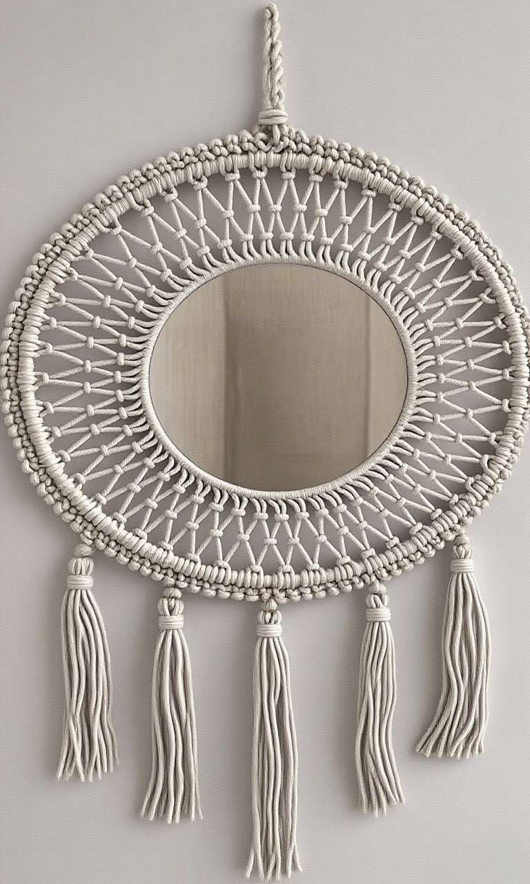 Hand-woven cotton thread wall-mounted mirrors and dreamcatcher interior decoration style, artistic Northern European style, study, living room, coffee shop, homestay setting style