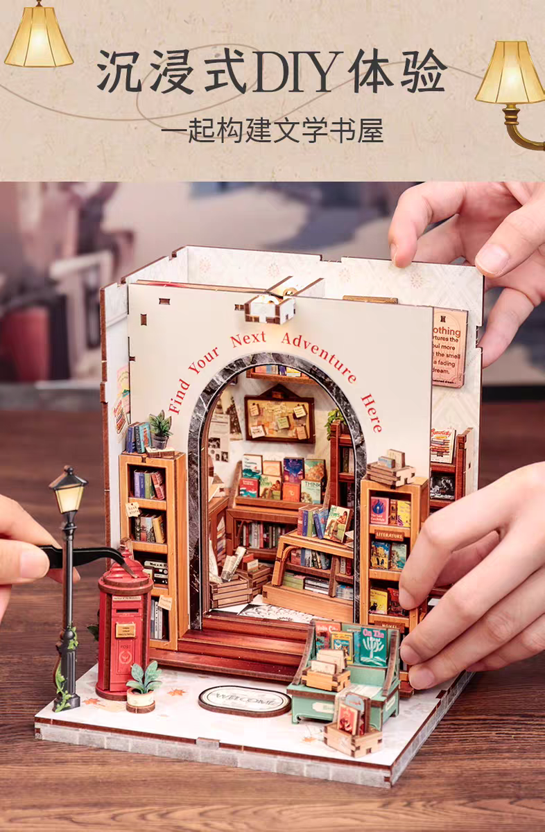 CuteBee Jack's library diy House Miniature scene Model house Assembly building blocks Birthday gift for girls detail image 3