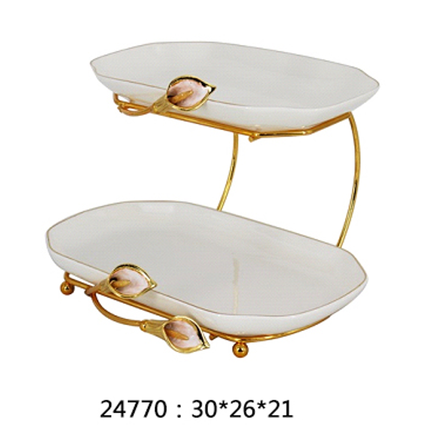 欧式简约陶瓷金属多层网红水果盘现代家用客厅茶几创意轻奢零食糖果盘蛋糕盘托盘摆件多功能展示品