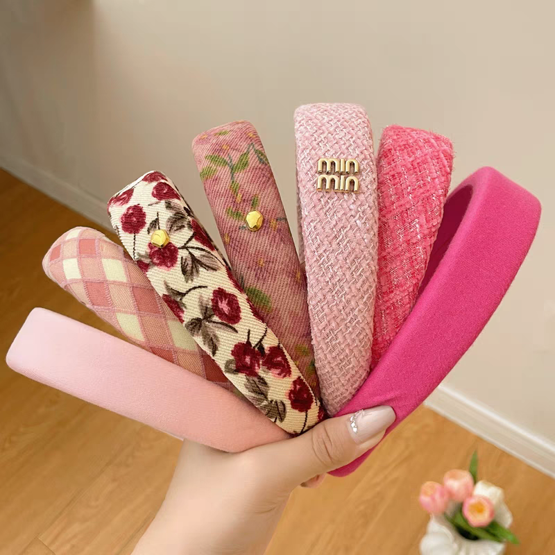 Pink sponge wide-brimmed hairband for women, 2025 new high-end pressure-sensitive hair band, height-increasing top of the head hair bundle, face-washing hairpin detail image 6