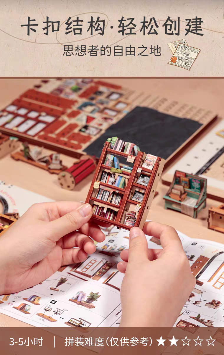 CuteBee Jack's library diy House Miniature scene Model house Assembly building blocks Birthday gift for girls detail image 2