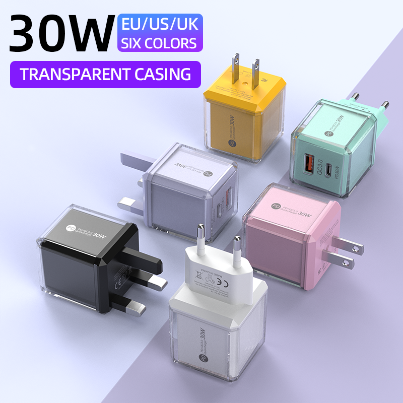 SUOGE charging head charger, digital charger, fast charging, multi-functional portable charger, compatible with Apple, Android mobile phones, tablet charger accessories, 30W details Picture