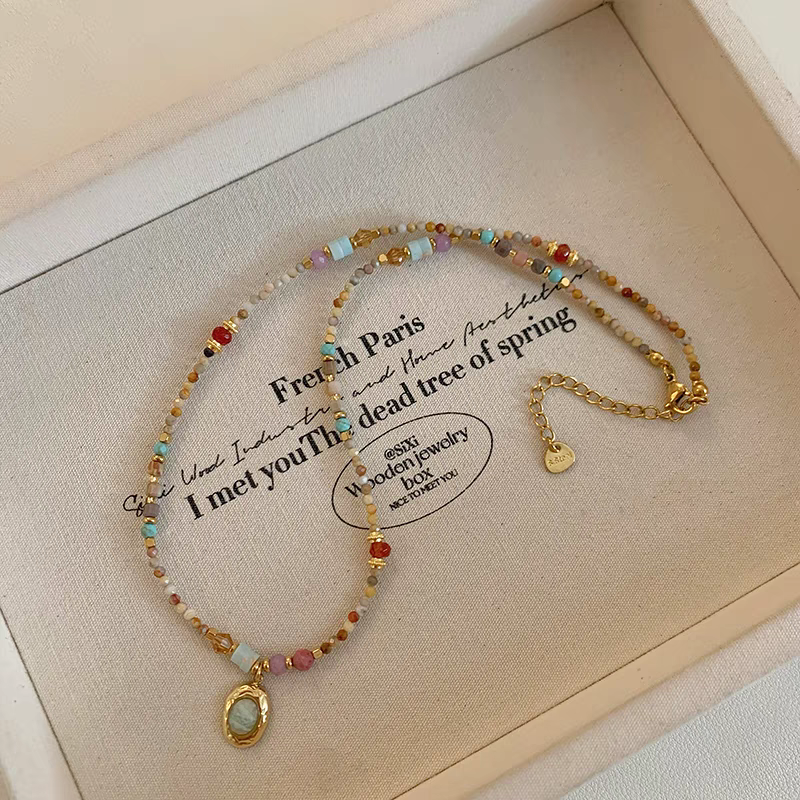 天然石项链天河吊坠疯狂玛瑙混色简约轻奢饰品批发