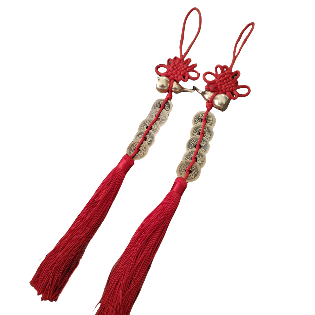 喜庆新年挂件服装配饰流苏绿植盆栽挂件批发五帝钱