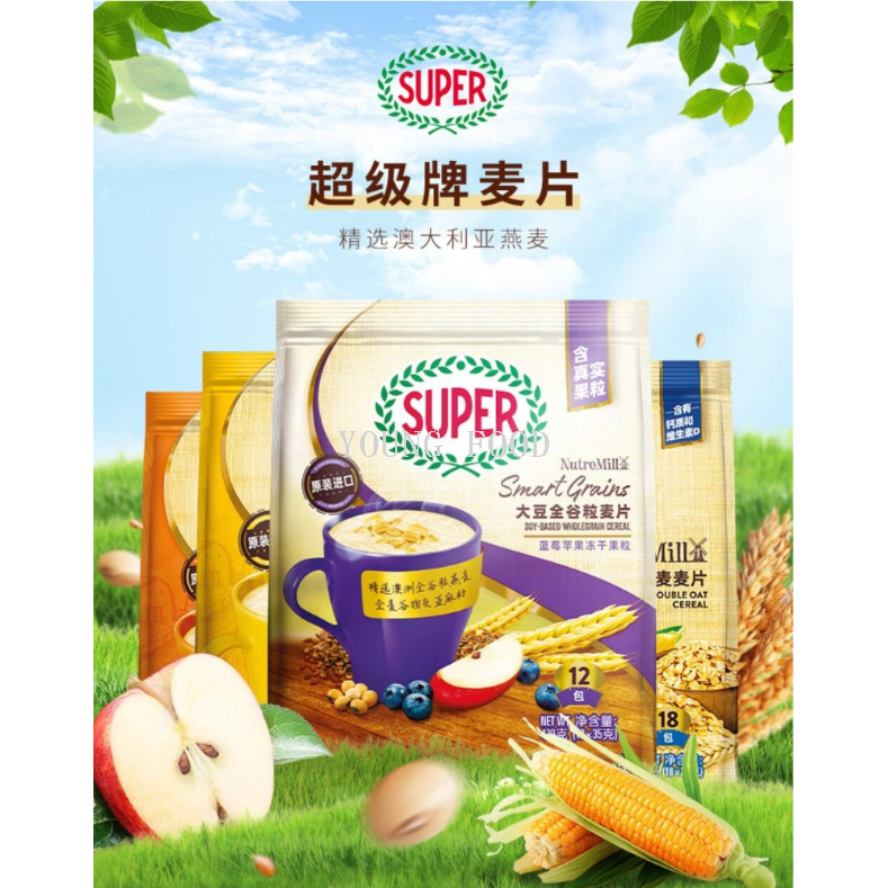 Super超级马来西亚进口3合1红稻米燕麦麦片即食谷物营养早餐食品