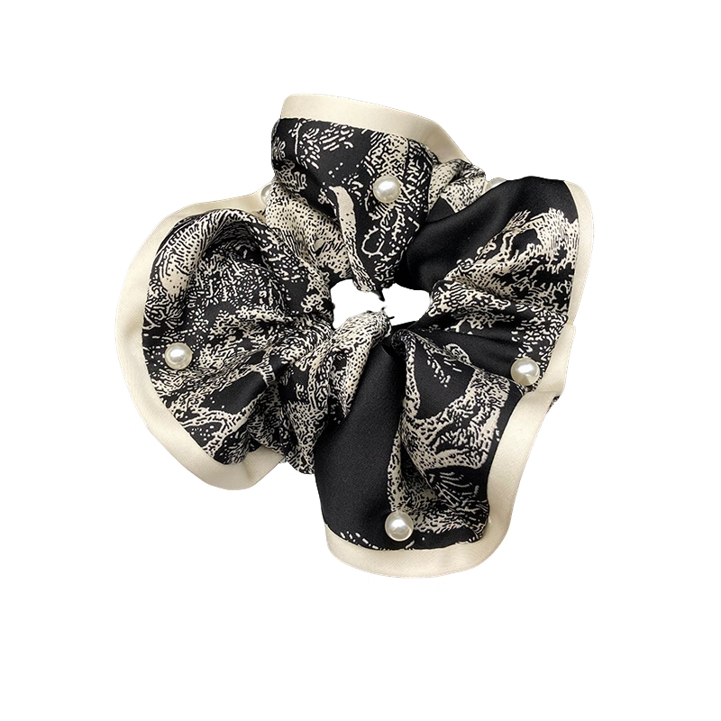 New Chinese-style ink-wash painting satin hair accessory, women's hair tie, hair rope, ponytail, rubber band, large intestine hair band, headwear and hair flower Item Picture
