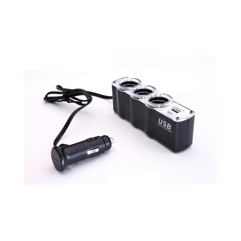 汽车一拖三点烟器 12V带USB 一分三车载电源分配器 车载分电器