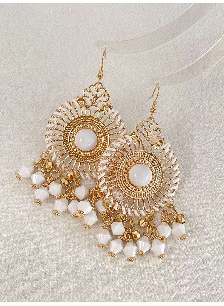 明星同款民族串珠耳环波西米亚复古串珠耳钩度假拍照耳钉耳饰女白底实物图