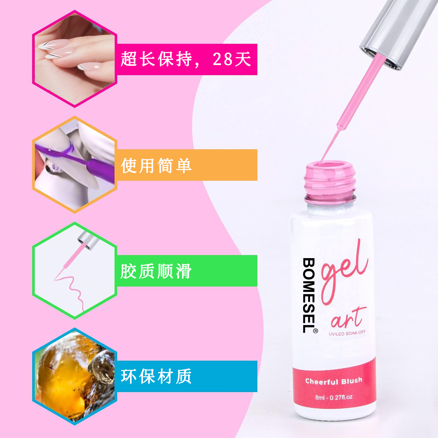 Cross-border nail art metal string glue, high-density outlining and painting glue, twelve-color phototherapy glue, nail polish glue, environmentally friendly and long-lasting Specification image