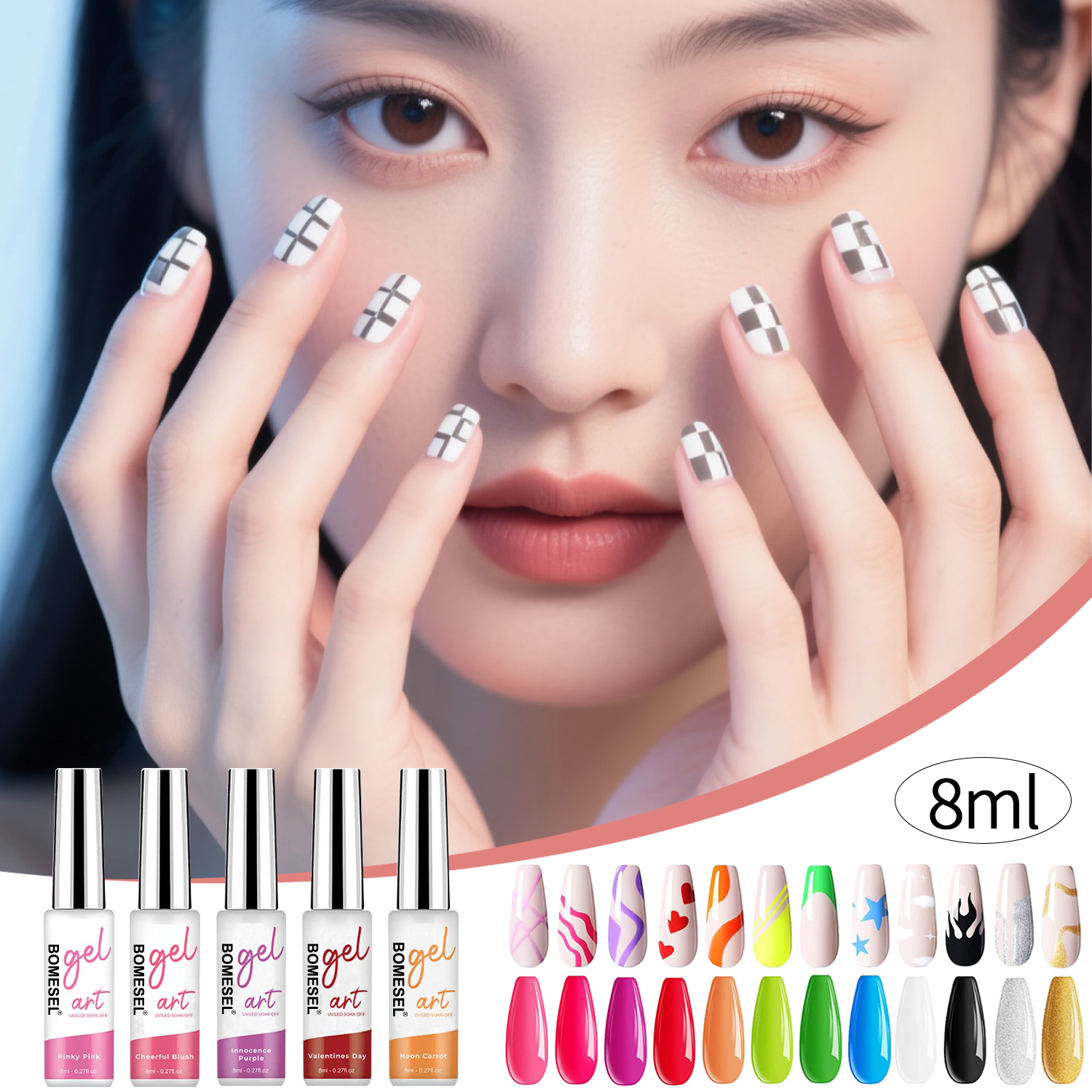 Cross-border nail art metal string glue, high-density outlining and painting glue, twelve-color phototherapy glue, nail polish glue, environmentally friendly and long-lasting Item Picture