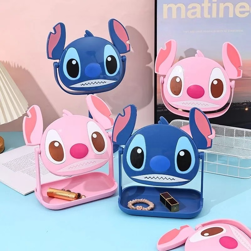 创意卡通桌面台镜可旋转收纳化妆镜史迪仔高清化妆镜可定做宿舍补妆镜子详情1