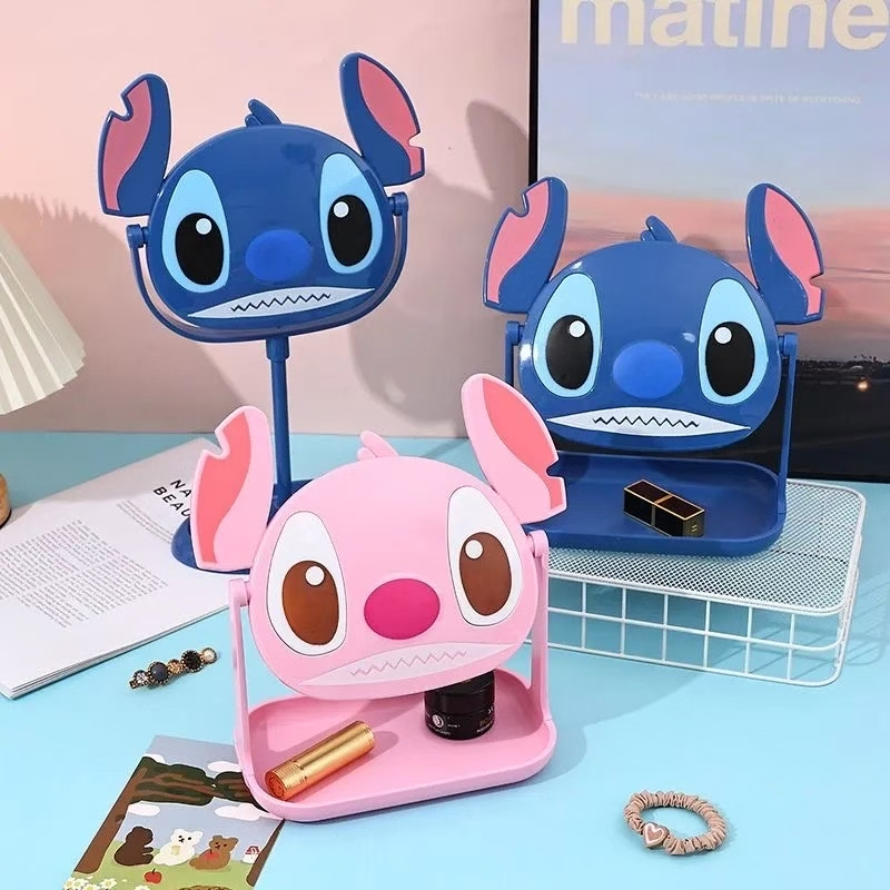 创意卡通桌面台镜可旋转收纳化妆镜史迪仔高清化妆镜可定做宿舍补妆镜子详情5