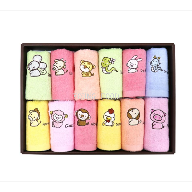 韩国进口100%面happy life12生肖方巾 礼盒12条装 儿童毛巾口水巾