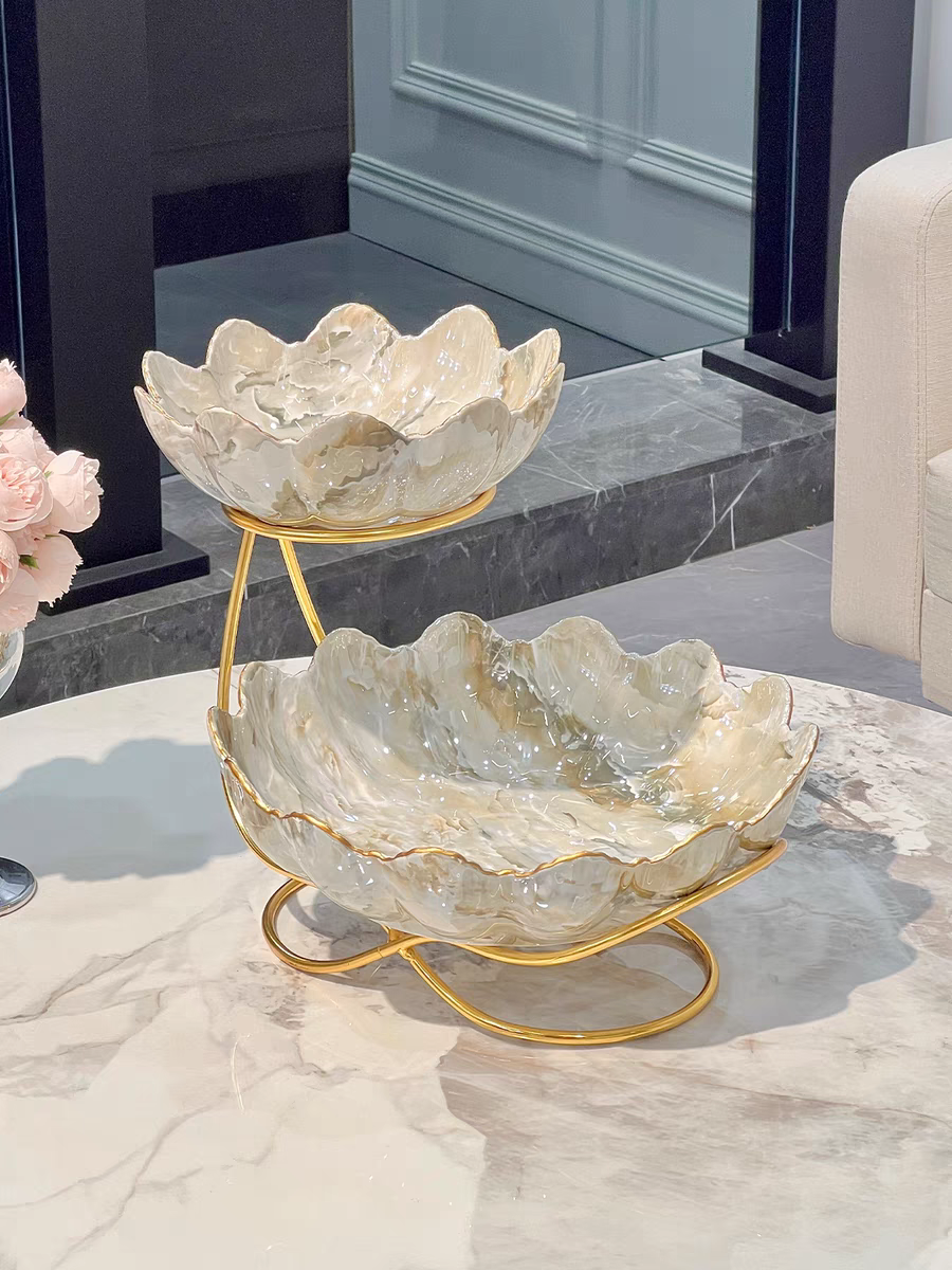 欧式多层陶瓷水果盘客厅茶几家用干果糖果果盘蛋糕架甜品台点心盘