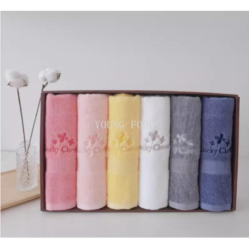 批发包邮韩国进口100%棉幸运草毛巾洗脸巾6条装礼盒40*80厘米150g