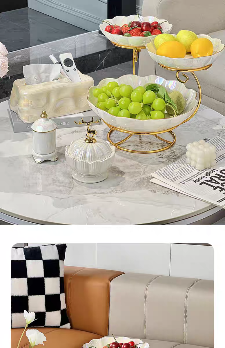 欧式多层陶瓷水果盘客厅茶几家用精致干果糖果果盘前台摆放点心盘详情图5