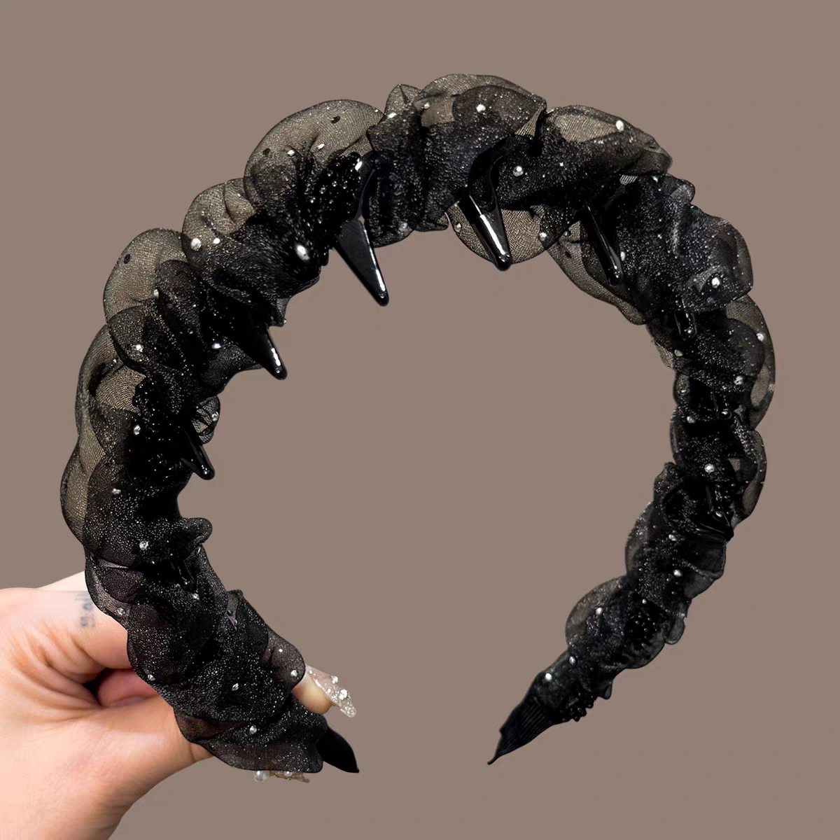 网纱水钻轻奢发箍女款高级感洋气时尚高颅顶头箍日常外戴发卡头饰