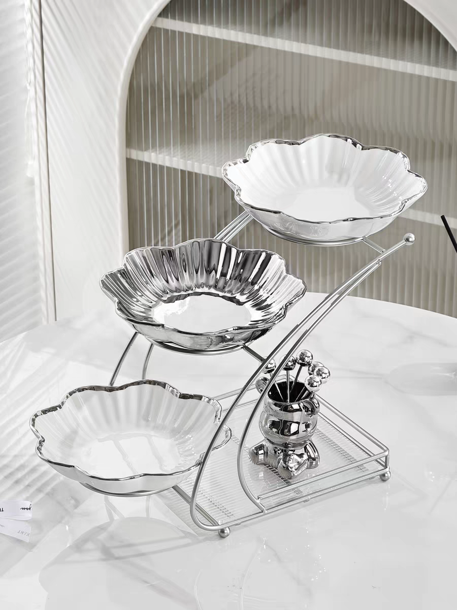 高颜值果盘家用客厅茶几摆放零食盘糖果盘轻奢多层水果盘装饰摆件