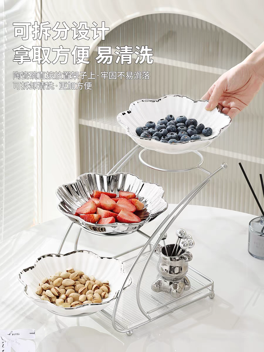 高颜值果盘家用客厅茶几摆放零食盘糖果盘轻奢多层水果盘装饰摆件详情图3