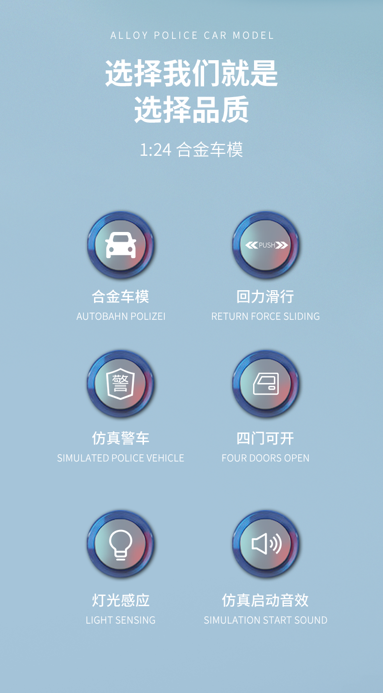 1/24五菱miniev警车正版授权合金模型声光回力车模详情2