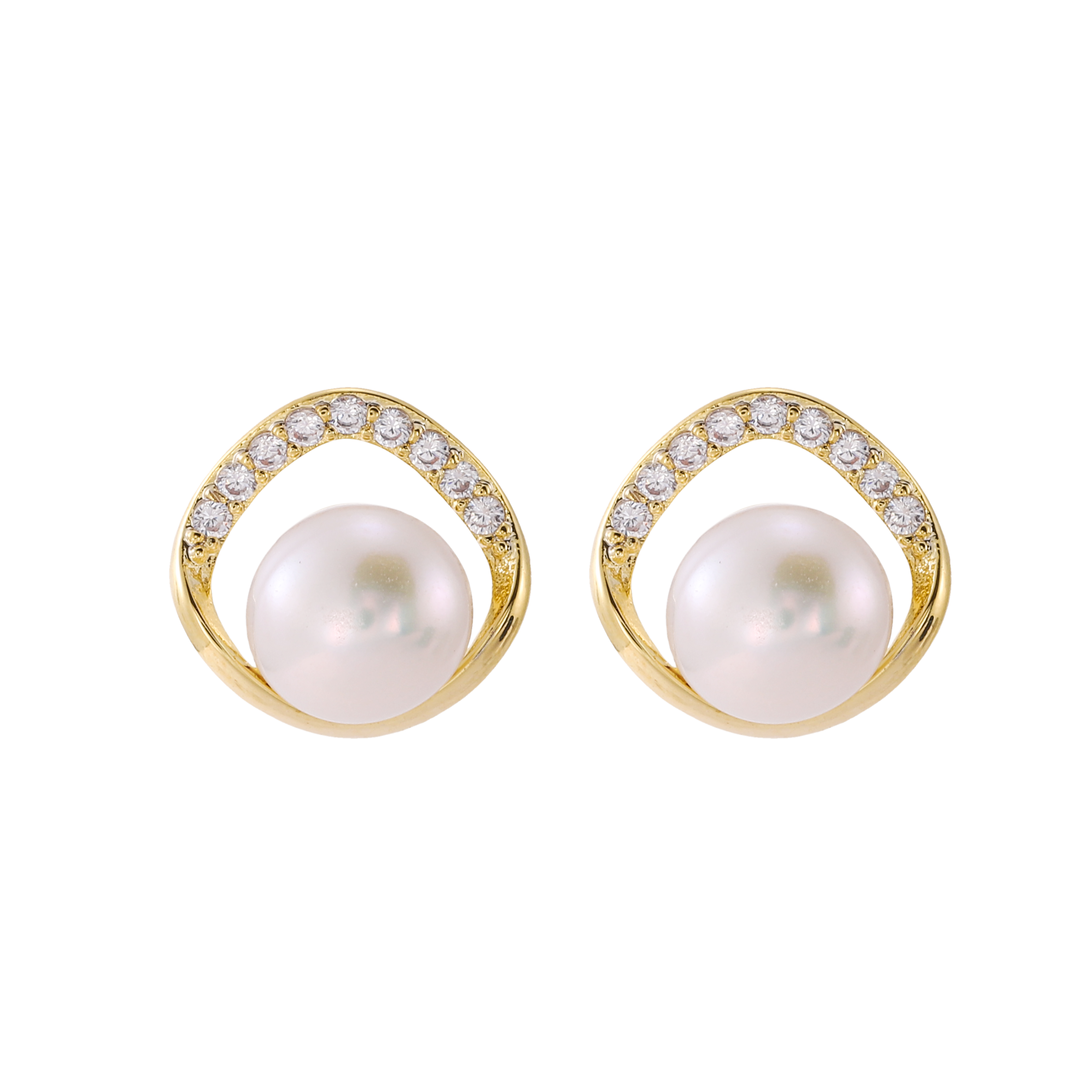 Xuhui brand exquisite and light luxury copper plated with real gold and set with zircon 925 silver needle square freshwater pearl design stud earrings Item Picture