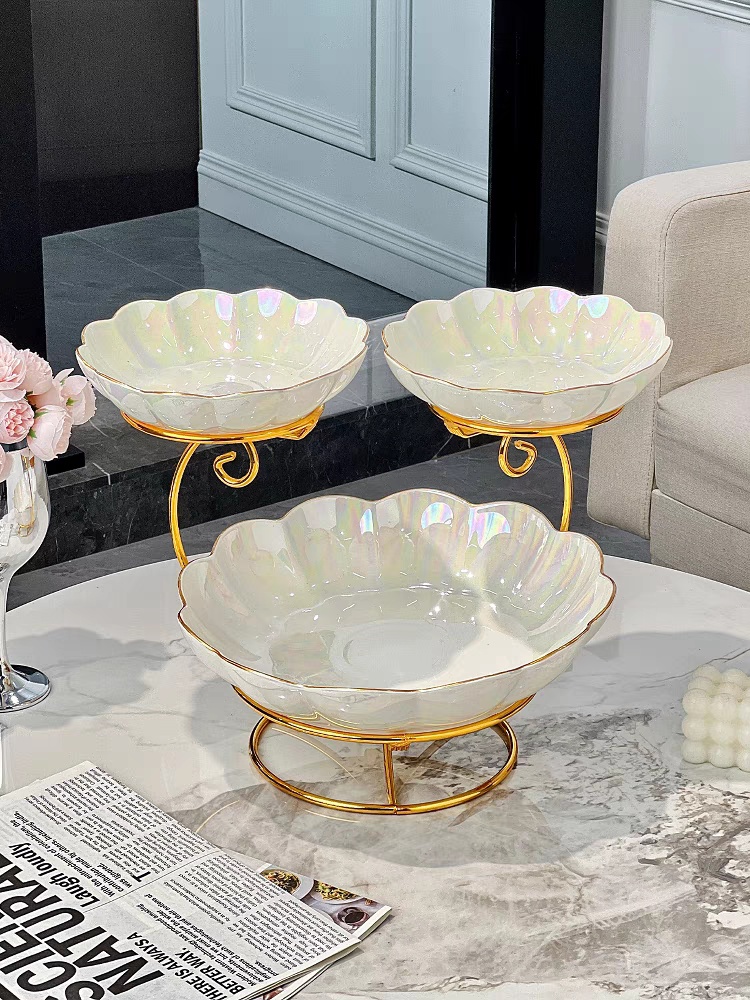 欧式多层陶瓷水果盘客厅茶几家用精致干果糖果果盘前台摆放点心盘