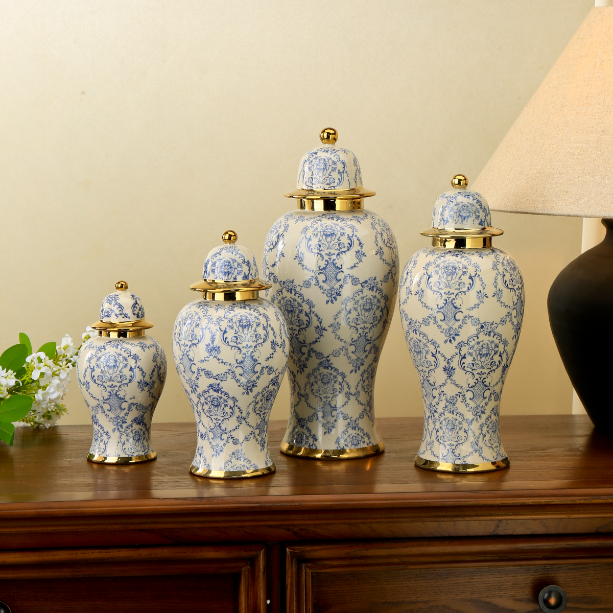 European-style ceramic light luxury electroplated general jar, platinum flower vase, handicraft display piece, entrance soft decoration, storage jar 3, Golden castle vase I details Picture