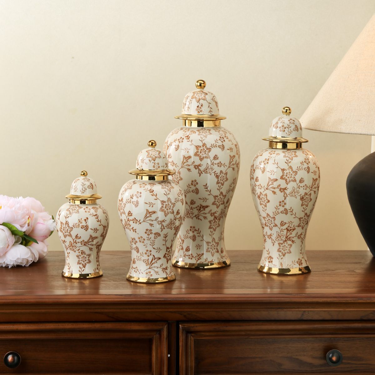 European-style ceramic light luxury electroplated general jar, platinum flower vase, handicraft display piece, entrance soft decoration, storage jar 3, Golden castle vase I Specification image