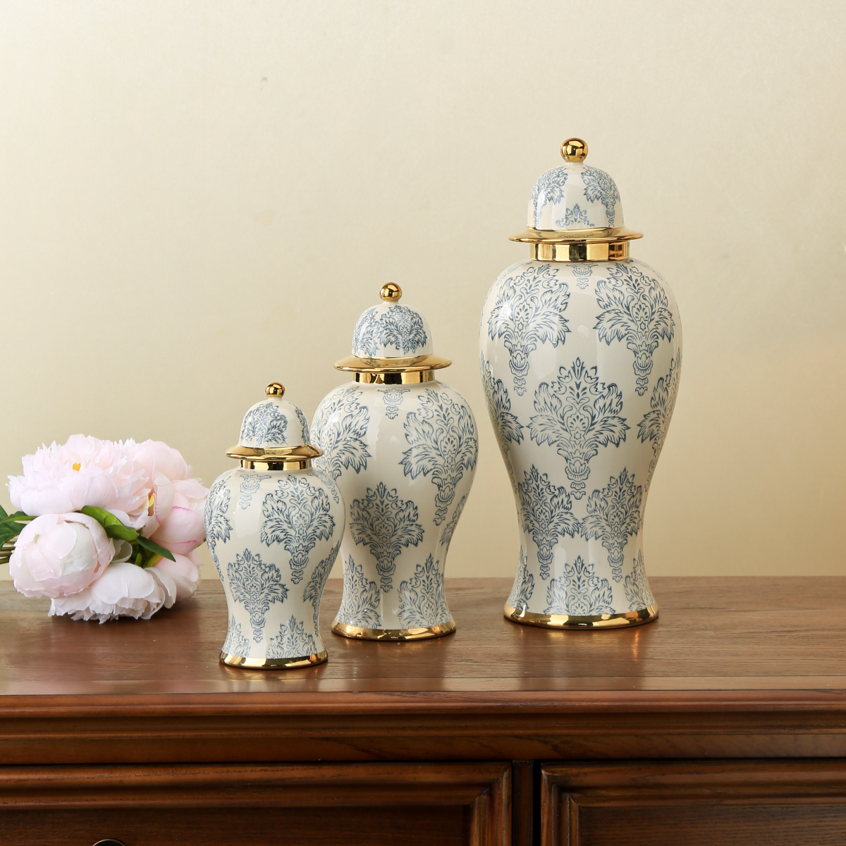 European-style ceramic light luxury electroplated general jar, platinum flower vase, handicraft display piece, entrance soft decoration, storage jar 3, Golden castle vase I Application Scenario