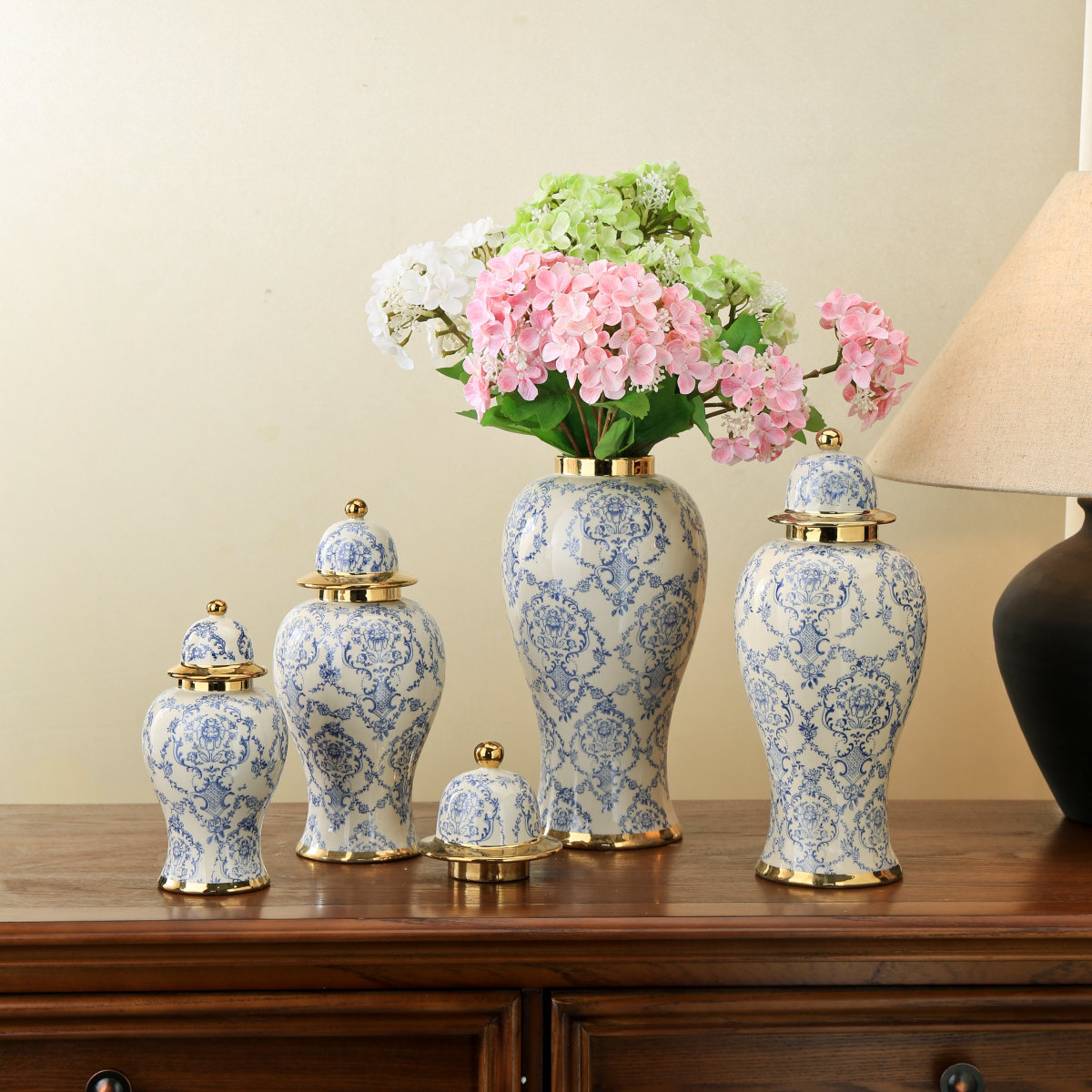 European-style ceramic light luxury electroplated general jar, platinum flower vase, handicraft display piece, entrance soft decoration, storage jar 3, Golden castle vase I