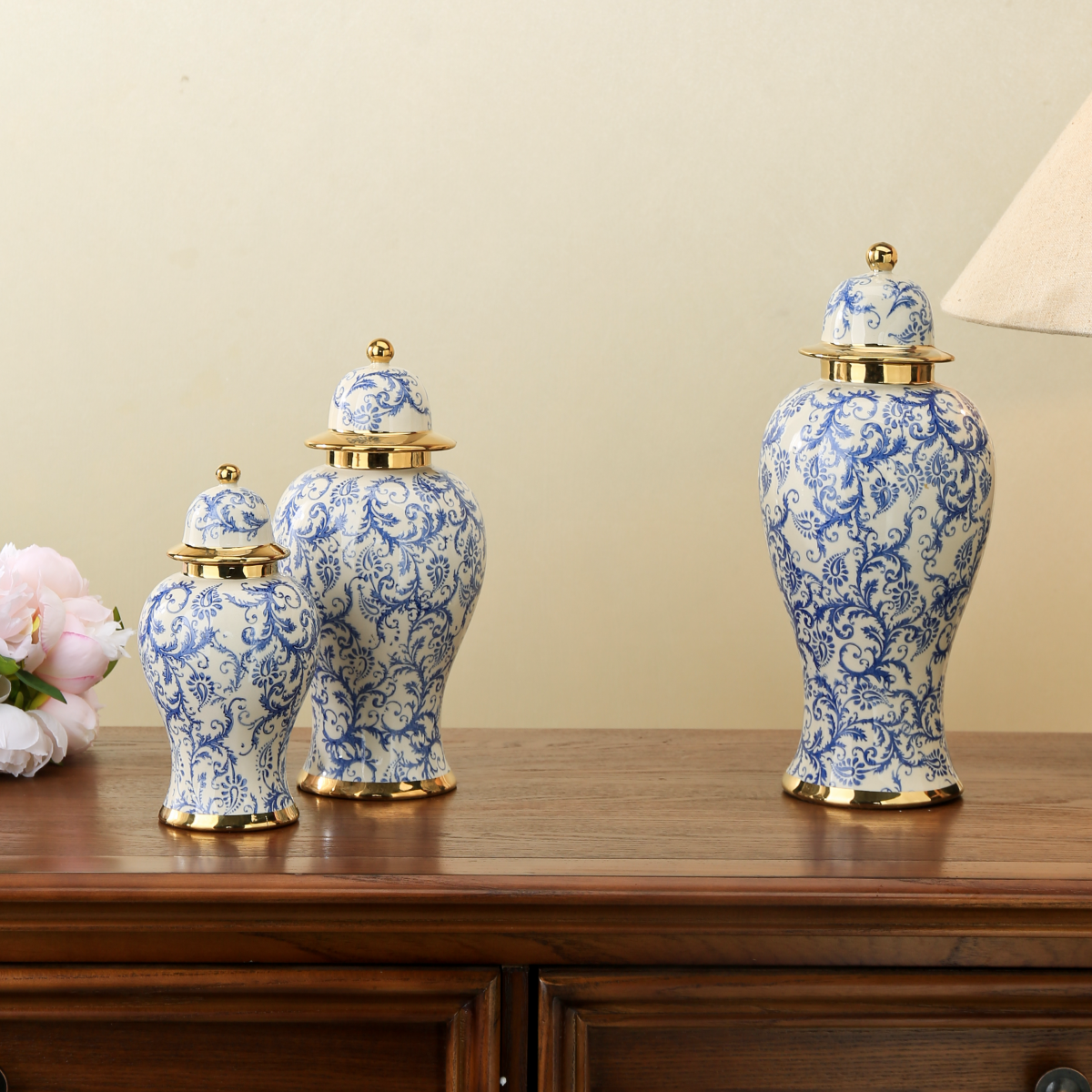 European-style ceramic light luxury electroplated general jar, platinum flower vase, handicraft display piece, entrance soft decoration, storage jar 3, Golden castle vase I Item Picture