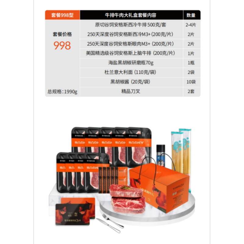 一件批发 套餐998型 澳洲牛肉牛排大礼盒 全国包邮 偏远另算