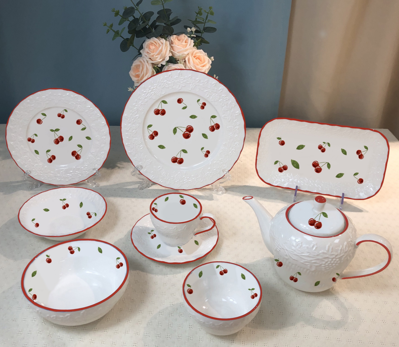 Light luxury, high appearance level, high-end sense, manor French relief tableware set, bowls, plates, high-end sense, tableware, housewarming wedding gift, modern simple style tableware set, high-end tableware, ceramic plates pic 4