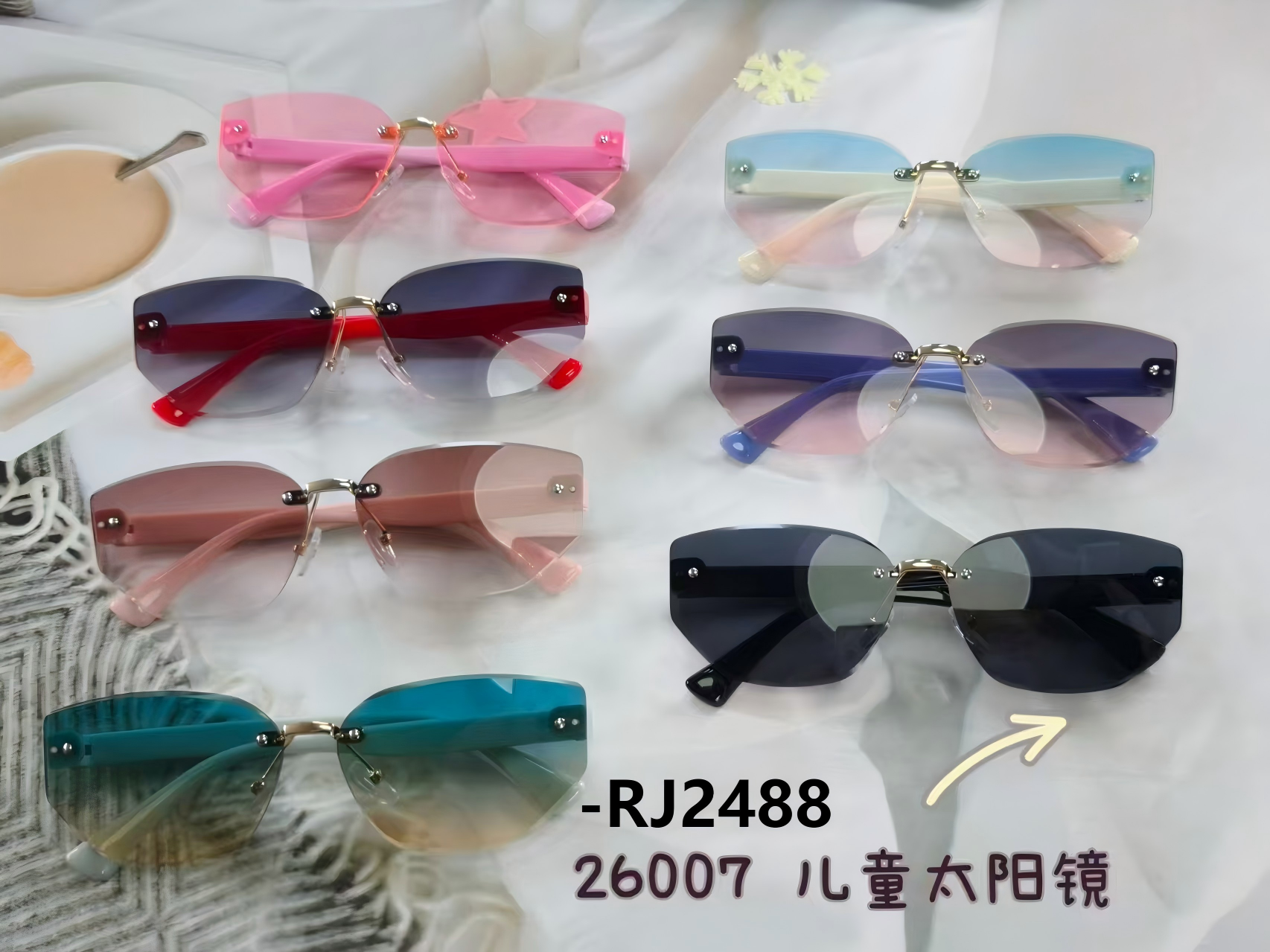 New children's frameless glasses, polygonal diamond-cut edge sunglasses, available in multiple colors