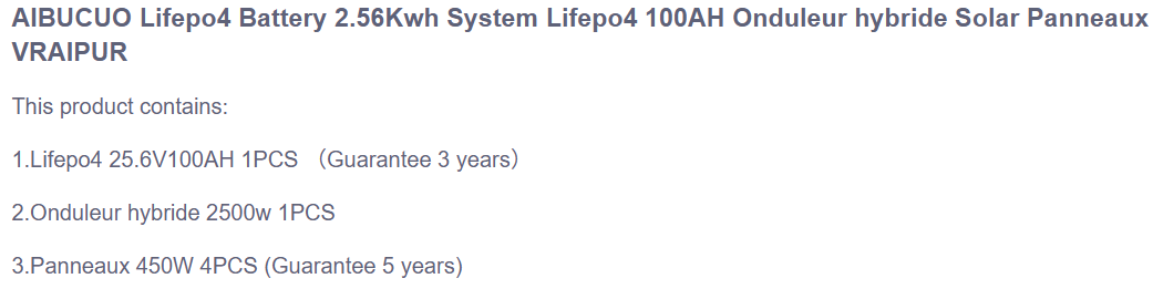 AIBUCUO Lifepo4 电池 2.56Kwh 系统 Lifepo4100AH Onduleur  太阳能系统详情2