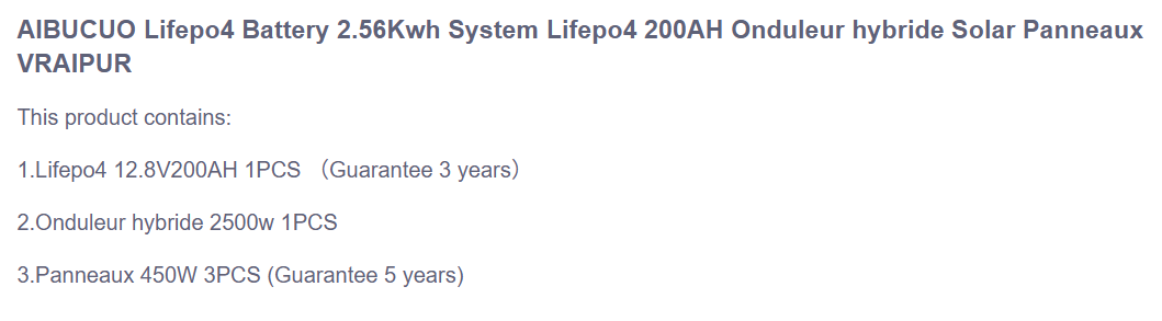 AIBUCUO Lifepo4 电池 2.56Kwh 系统 Lifepo4 200AH Onduleur 太阳能系统详情2