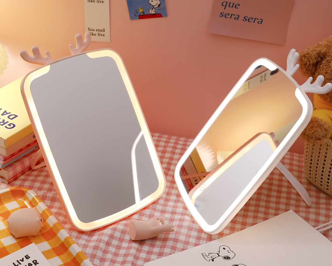专业led化妆镜 LED灯带灯化妆镜 桌面梳妆镜 便携折叠化妆镜 大号防雾镜面 旅行随身镜 女生必备镜 记忆功能化妆镜