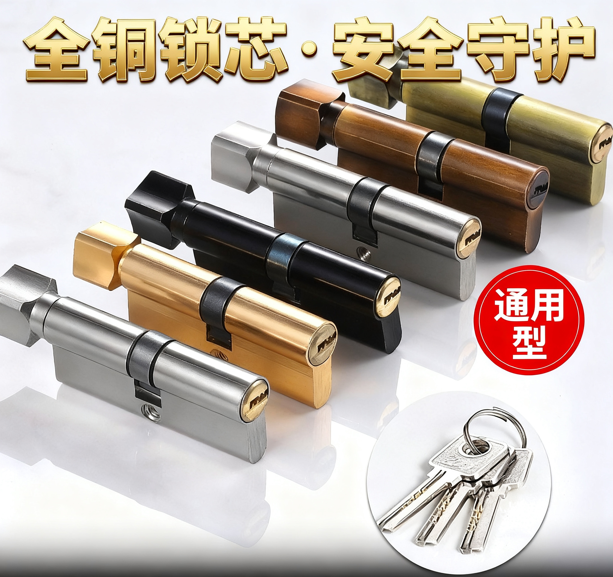 小70锁芯通用型锁心室内房间门木门家用门锁配件老式执手锁具全铜