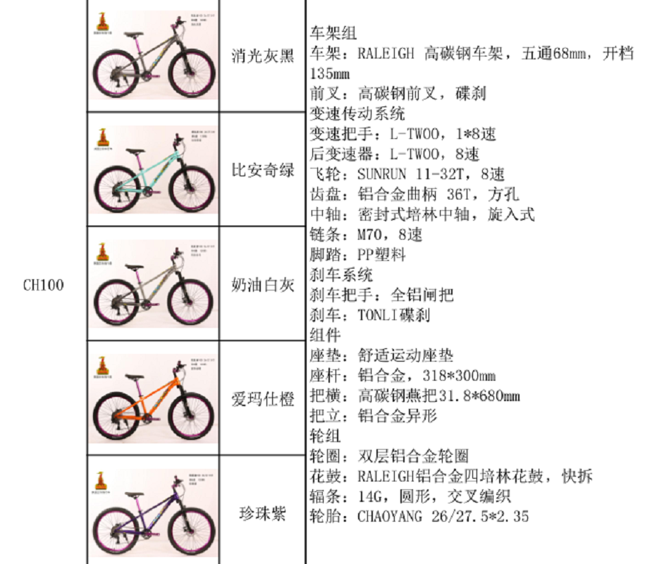 CH100 ，山地自行车 RALEIGH 高碳钢车架 L-TWOO，1*8速详情6