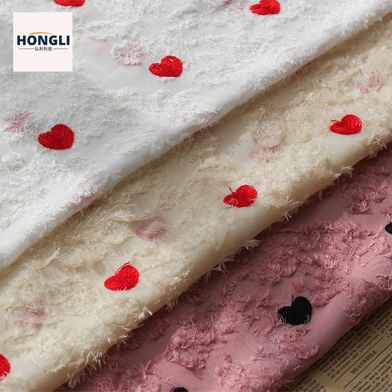 春夏新款雪纺剪毛流苏面料爱心绣花多色现货布料日韩女装连衣裙布