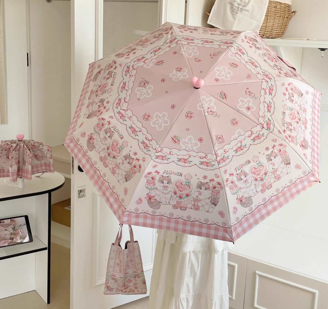 洛丽塔布偶猫自动雨伞女晴雨两用防晒黑胶遮阳伞卡通可爱太阳伞萌