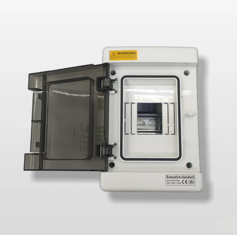 The waterproof and dustproof distribution box for electrical products features a horizontal double-lock design in multiple sizes Specification image