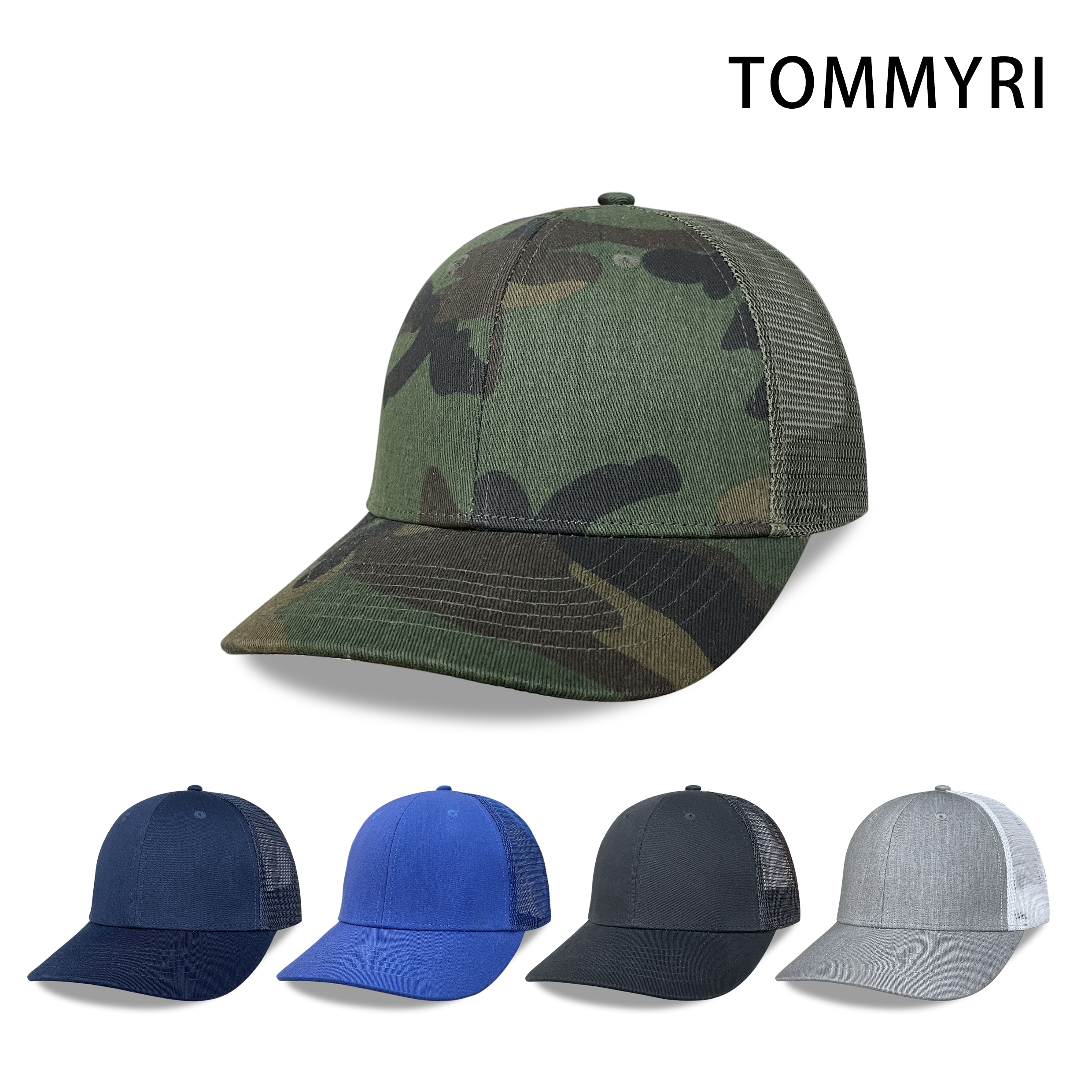 TOMMYRI multi-color mesh baseball cap Camouflage/solid color available, unisex outdoor breathable casual trendy baseball cap full figure