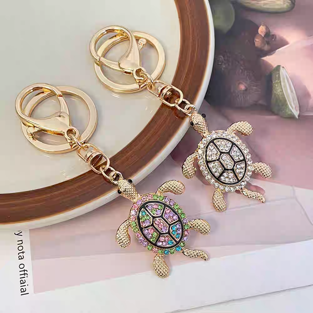 New keychain, high-end ring, new creative little turtle, diamond-encrusted alloy, fashionable bag pendant for girls details Picture