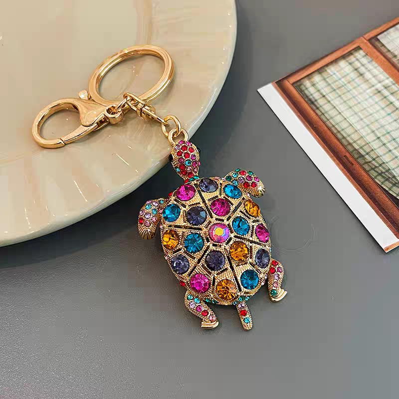 New keychain, high-end ring, new creative little turtle, diamond-encrusted alloy, fashionable bag pendant for girls detail image 6