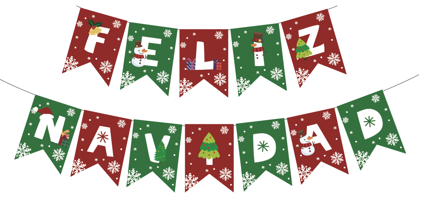 节日派对装饰  彩印拉旗  210克白卡 西语 圣诞节 FELIZ NAVIDAD 毕业布置场景派对布置用品装饰