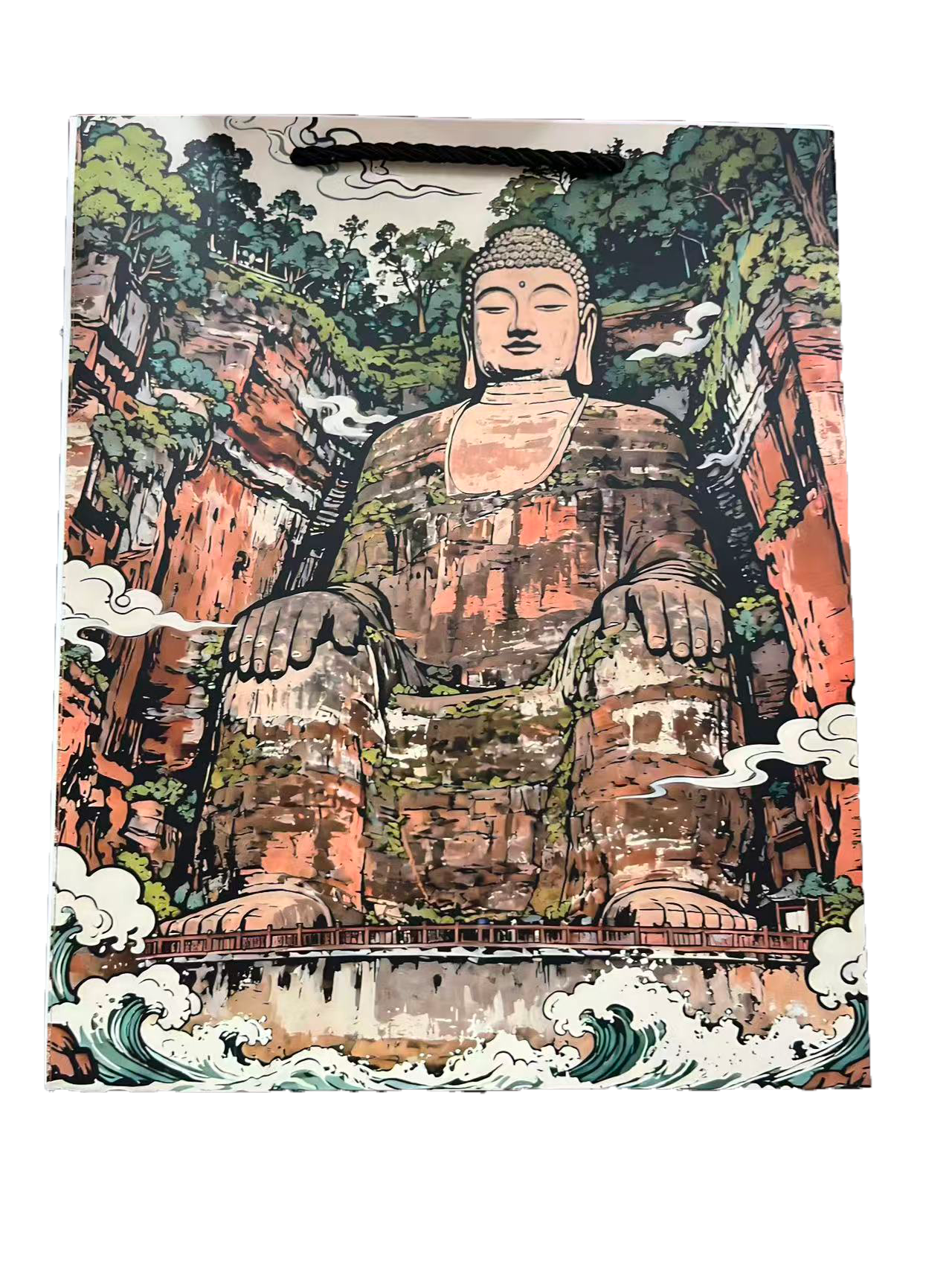 定制手提袋白卡纸袋礼物包装中国风情伴手袋广告包装袋中国风国潮知名景点风景插画袋子